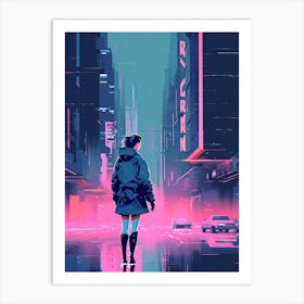 Neon City, pink art Art Print
