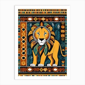 African Quilting Inspired Art of Lion Folk Art, Poetic Colors, 1222 Art Print