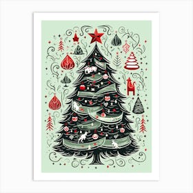 Christmas Tree, Vintage Postcard 4 Art Print