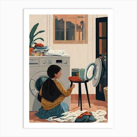 Illustration Of A Woman Doing Laundry 3 Art Print