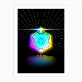 Neon Geometric Glyph in Candy Blue and Pink with Rainbow Sparkle on Black n.0439 Art Print