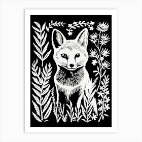 Linocut Fox Illustration Black 10 Art Print