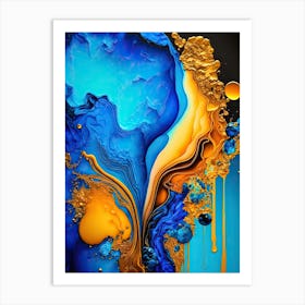 Abstract Painting Golden and Blue Art Print