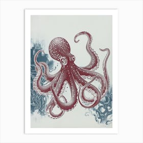 Octopus In The Ocean With Plants 1 Art Print