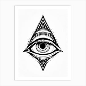 Awareness, Symbol, Third Eye Simple Black & White Illustration 3 Art Print