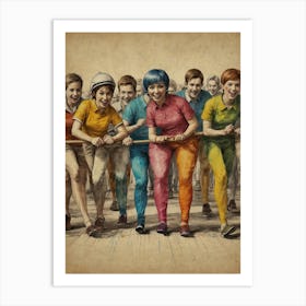 Group Of People Pulling A Rope Art Print