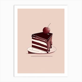 Chocolate Cherry Cake Dessert Minimal Line Drawing Flower Art Print