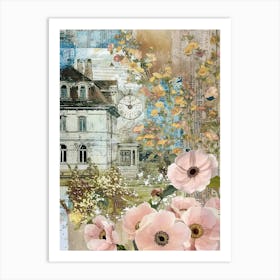 Blush Pink Flowers Scrapbook Collage Cottage 4 Art Print