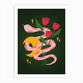 Snake And Roses Art Print