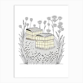 Bee Boxes In A Field 4 Vintage Art Print