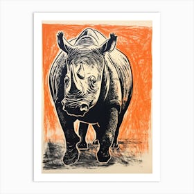 Rhino, Woodblock Animal  Drawing 4 Art Print