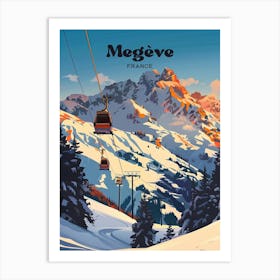 Megeve France Ski Resort Digital Travel Illustration Art Print