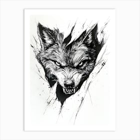 Angry Wolf Watching from Wall Hole 10 Art Print