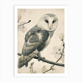 Barn Owl Vintage Illustration 3 Art Print