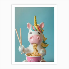 Toy Unicorn Pastel Eating Ramen 2 Art Print