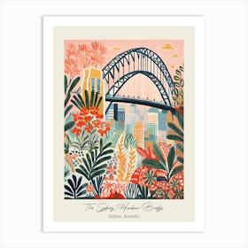 The Sydney Harbour Bridge   Sydney, Australia   Cute Botanical Illustration Travel 2 Poster Art Print