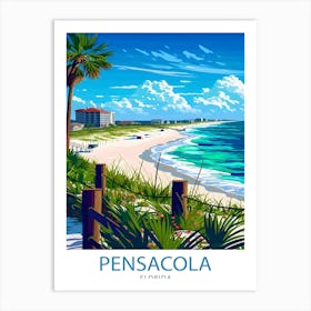 Pensacola Florida Print Gulf Coast City Art Historic Seaside Town Poster Florida Panhandle Wall Decor Naval Aviation Illustration Art Print