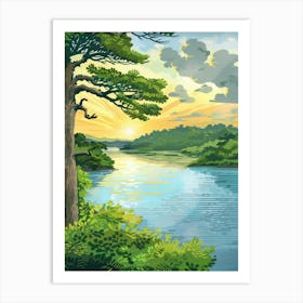 Landscape With Trees And River Art Print