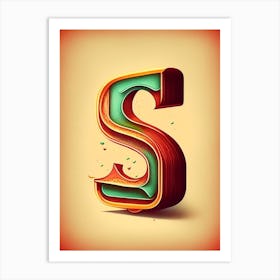 S  Sandwich, Letter, Alphabet Retro Drawing 2 Art Print