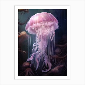 Lions Mane Jellyfish Neon Illustration 11 Art Print