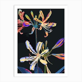 Neon Flowers On Black Agapanthus 4 Art Print