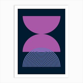 Mid Century Modern Bold Geometric Shapes in Purple and Black Art Print