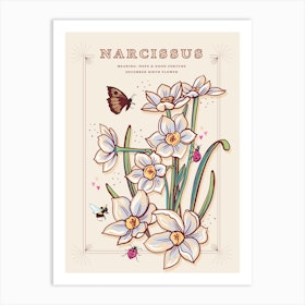 December Birth Flower Narcissus On Cream Art Print