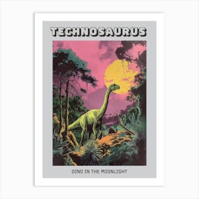 Dinosaur In Jurassic Moonlit Landscape Poster Art Print