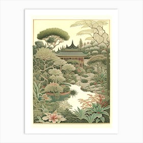 Lan Su Chinese Garden, Usa Vintage Botanical Art Print