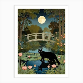 William Morris Black Cat In Lily Pond Art Print