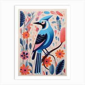 Colourful Scandi Bird Blue Jay 6 Art Print