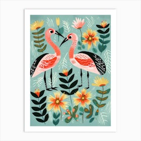 Folk Style Bird Painting Flamingo 4 Art Print