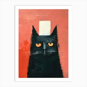 Black Cat With White Hat Art Print