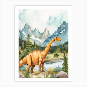 Watercolour Of A Edmontosaurus Dinosaur 3 Art Print