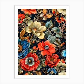 Russian Floral Wallpaper Inspired by William Morris Art Print