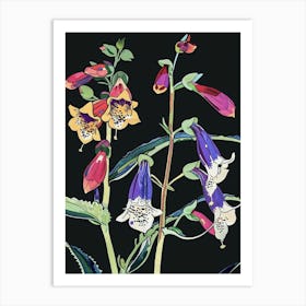 Neon Flowers On Black Foxglove 1 Art Print