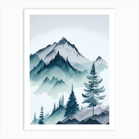 Mountain And Forest In Minimalist Watercolor Vertical Composition 273 Art Print