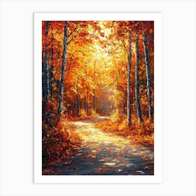 Golden Autumn Forest Path – Vibrant Fall Foliage Nature Art Print Art Print