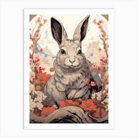 Rabbit Animal Drawing In The Style Of Ukiyo E 2 Art Print