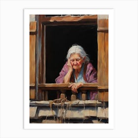 Old Woman Looking Out The Window Art Print