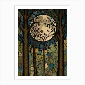 Full Moon In The Forest Style William Morris Art Print