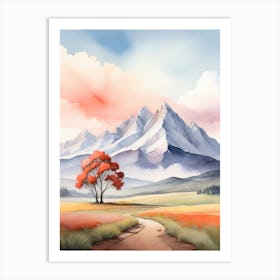 Tranquil Mountains In Minimalist Watercolor Vertical Composition 16 Art Print