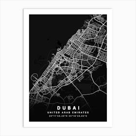 Dubai United Arab Emirates Black Map Art Print