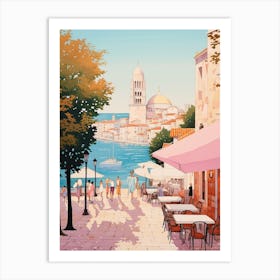 Zadar Croatia 4 Vintage Pink Travel Illustration Art Print