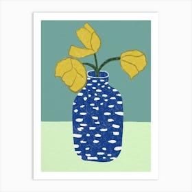 Blue Vase With Yellow Flowers Art Print