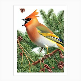 Cedar Waxwing 2 Haeckel Style Vintage Illustration Bird Art Print