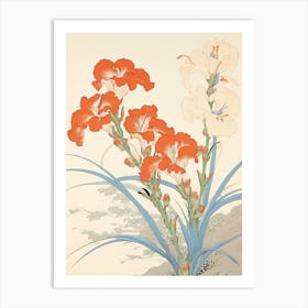 Great Wave With Gladiolus Flower Drawing In The Style Of Ukiyo E 3 Art Print