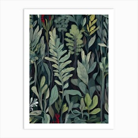 Seamless Pattern With Plants And Flowers Art Print