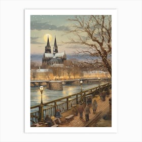 Vintage Winter Illustration Cologne Germany 2 Art Print