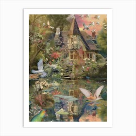 Collage Fairy Village Pond Monet Scrapbook 1 Art Print